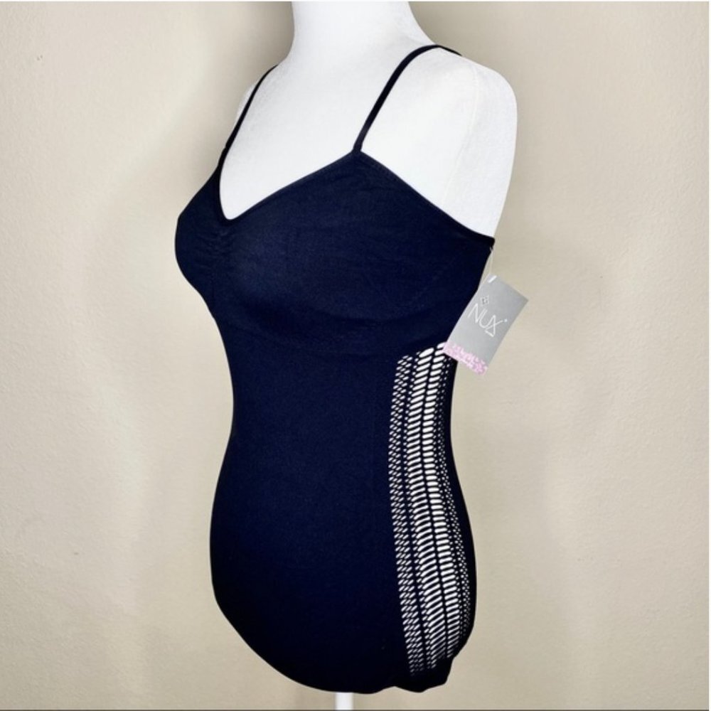 NWT NUX Cami Tank Top Activewear Mesh Side Cutout Yoga Exercise Black Size Small